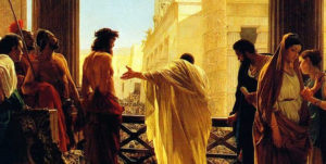 Pontius Pilate with Jesus Christ before the angry crowd