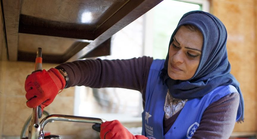 Ra'eda Abu Halaweh is a Plumber with MCC Jordan's water smart homes initiative in Zarqa Jordan.December 12, 2016 Millennium Challenge Corporation in Jordan Photo: Kyle LaFerriere