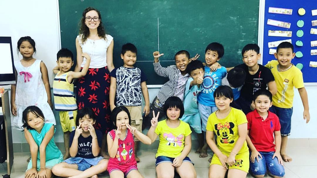 TKC alumna Isabella Jordan, back row third from left, teaching English in Vietnam