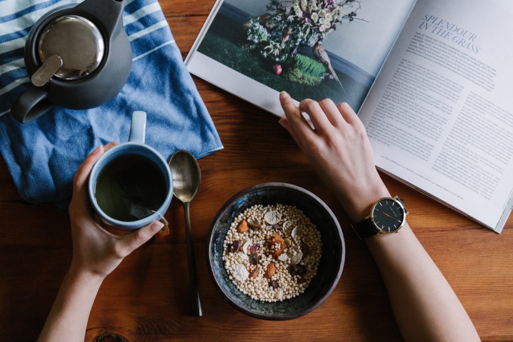 person doing healthy morning routine