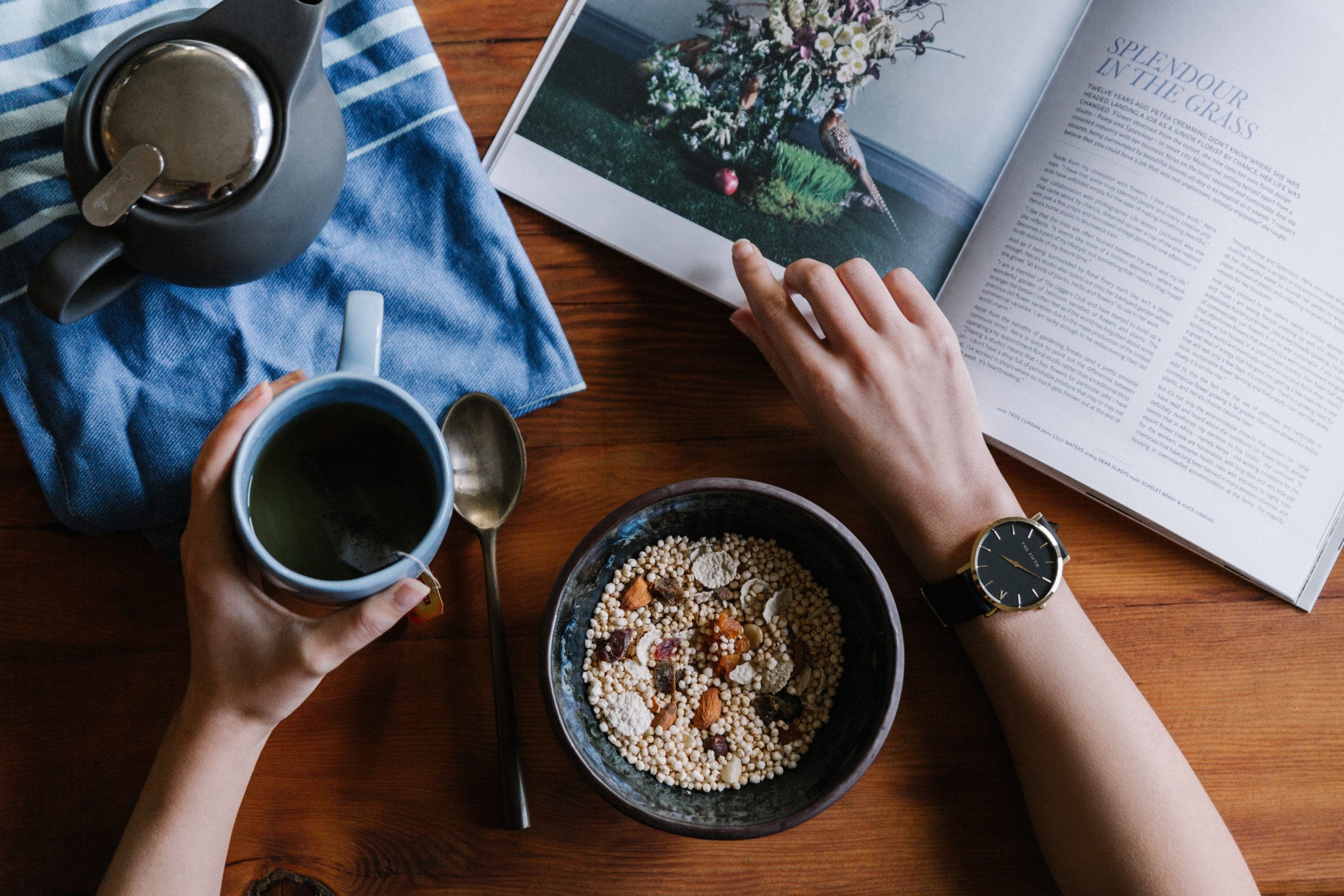 person doing healthy morning routine