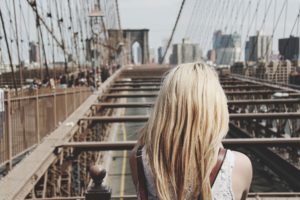 woman alone on nyc Brooklyn bridge